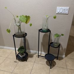 Modern Black Metal Plant Stand Set – 2 Piece Combo