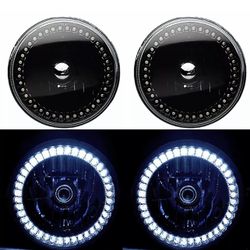 7”  Black Halogen Headlights White Led
