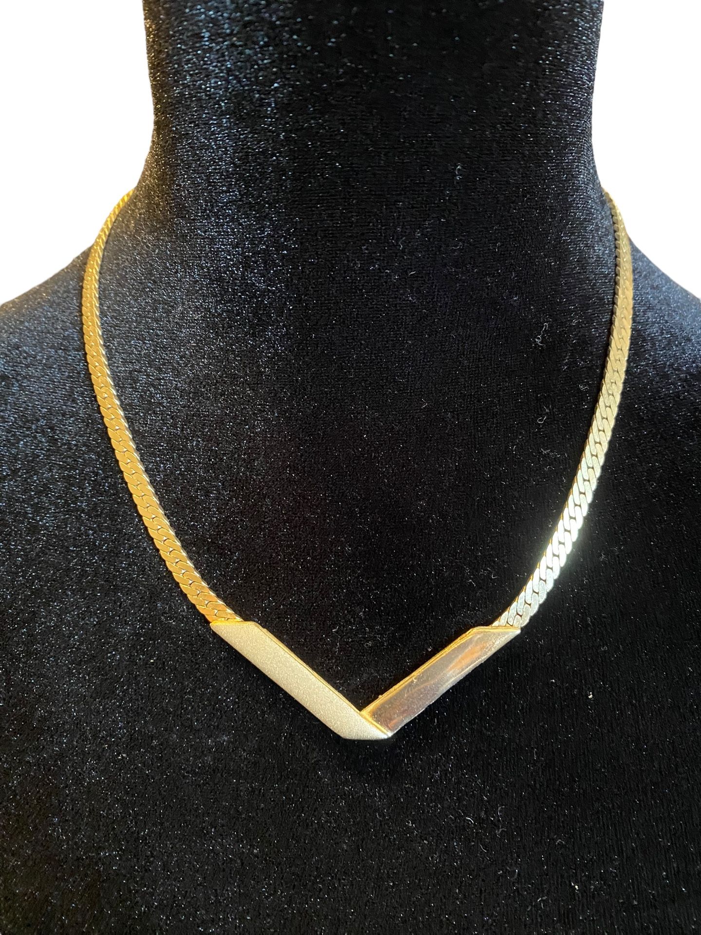 Vintage Act II Gold Tone Chevron Necklace 1980s Curb Chain Durable & Elegant