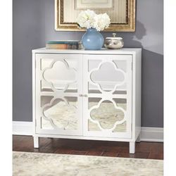 Beautiful White Mirror Accent Cabinet (New)