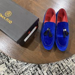 Romario Blue Velvet Tassel Loafers 