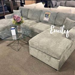 Sectional Sofa Grey Corduroy 