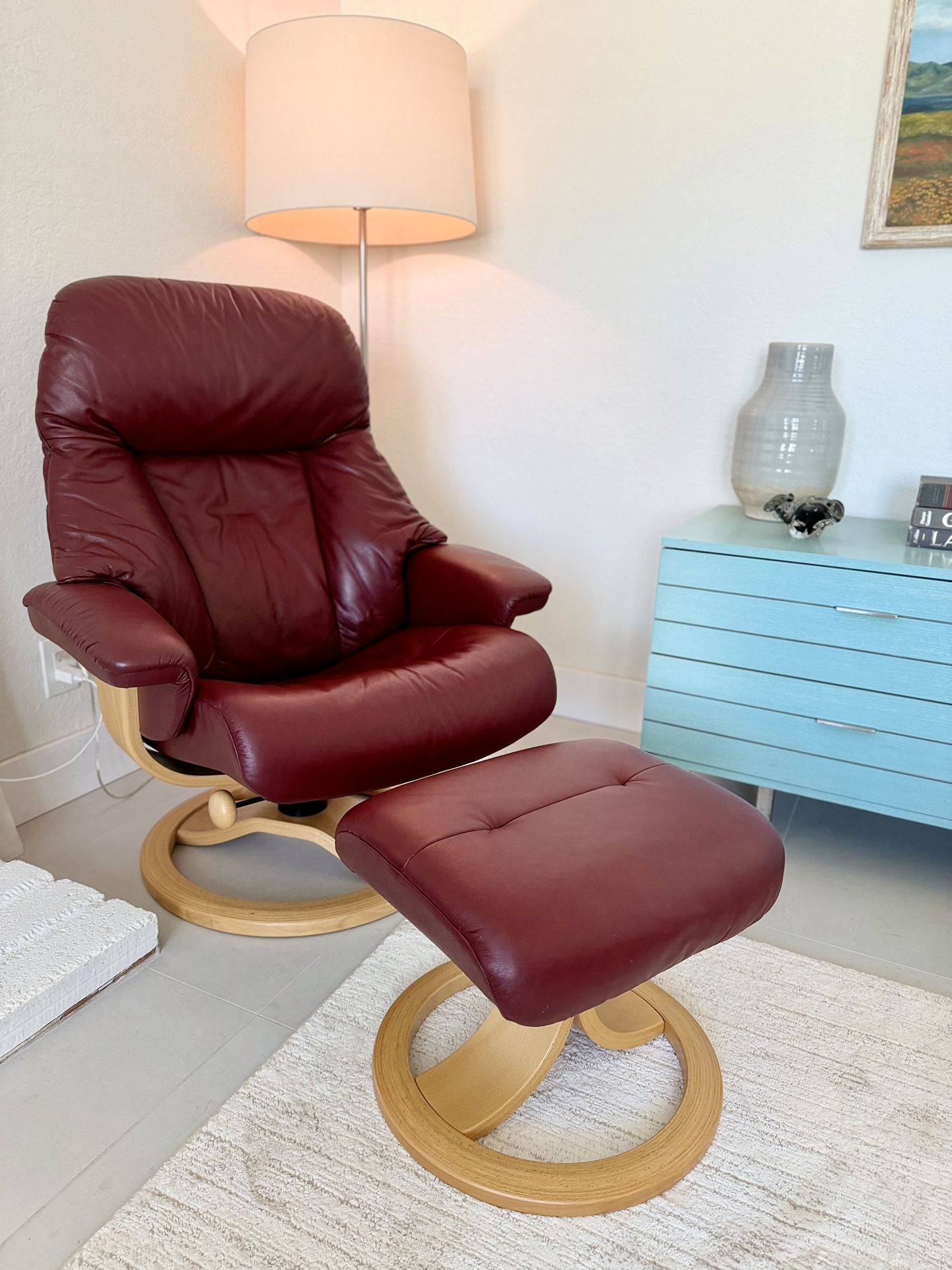 Genuine Leather Swivel Recliner + Matching Ottoman — $275 OBO