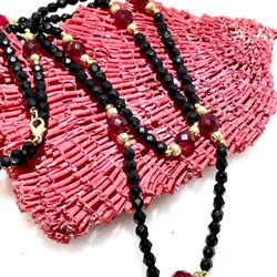 Old Black And Raspberry Crystal Necklace 