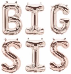 16" Rose Gold BIG SIS Balloons Banner Foil Letters Mylar Balloons for Baby Showers CANNOT FLOAT