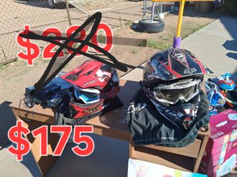 2 Fox helmets and bags with chatterbox.