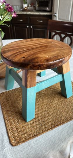 Small Wooden Step Stool Teal Legs