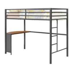 Twin Metal Bunk With Desk- Gunmetal Color - See Photo. All Parts For Assembly- Like New 