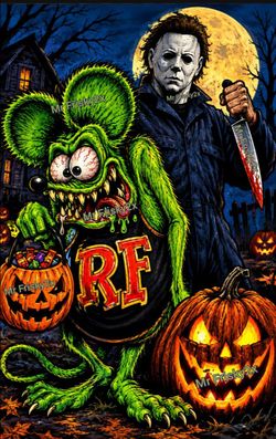 Rat Fink scoundrel mechanic Rat kustom kulture Halloween design art piece