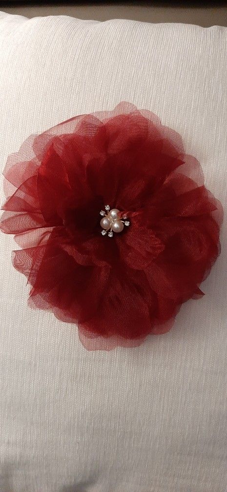Fabric Flower Pin/Clip with faux pearl & stone center.