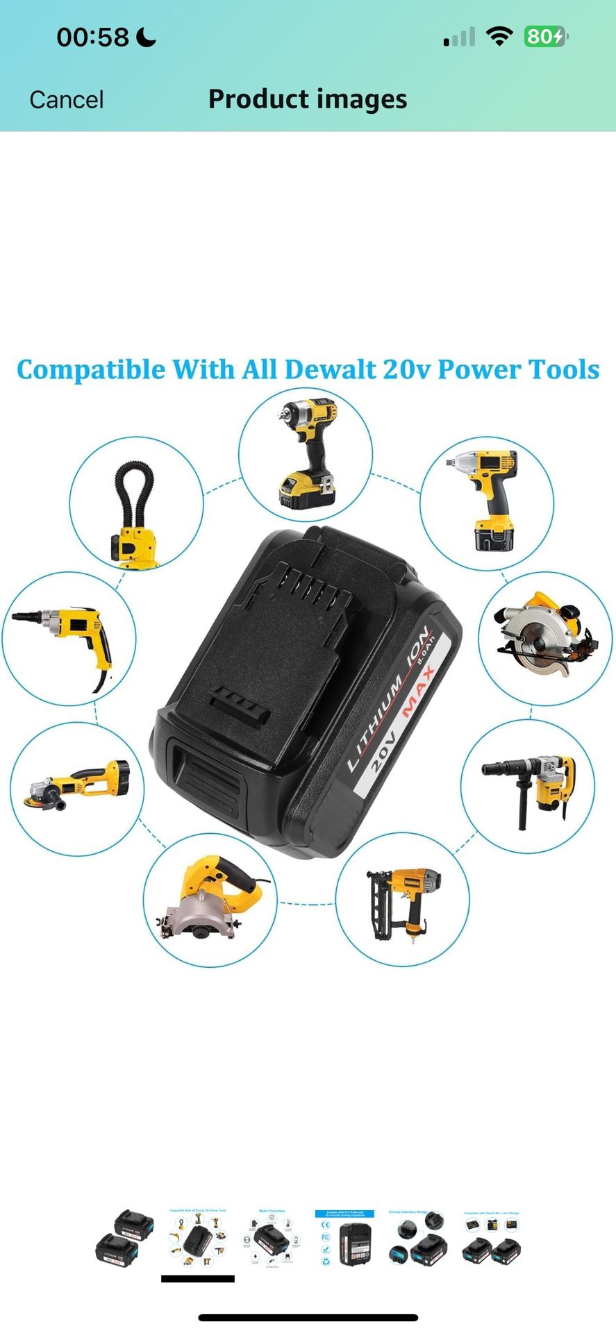 thumbnail image 2 of 2Pack 20V 8.0Ah Replacement Battery For Dewalt Cordless Tools - Compatible With DCB200 DCB205 2 of 14