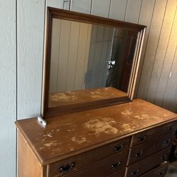 Old Wood Dresser With Detachable Mirror 