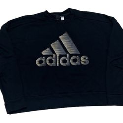 Adidas Sweatshirt Women’s M Black Gold Logo Graphic Tee Long Sleeve Cropped Crew Neck