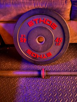 2 Ethos 45 LB Bumper Plate and Olympic bar