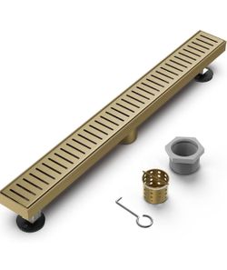 (Brand New in Box)  Gold Shower Drain 48 Inch, Modern Linear Shower Drain Brushed Gold 304 Stainless Steel Shower Drain, Titanium Gold Shower Floor Dr