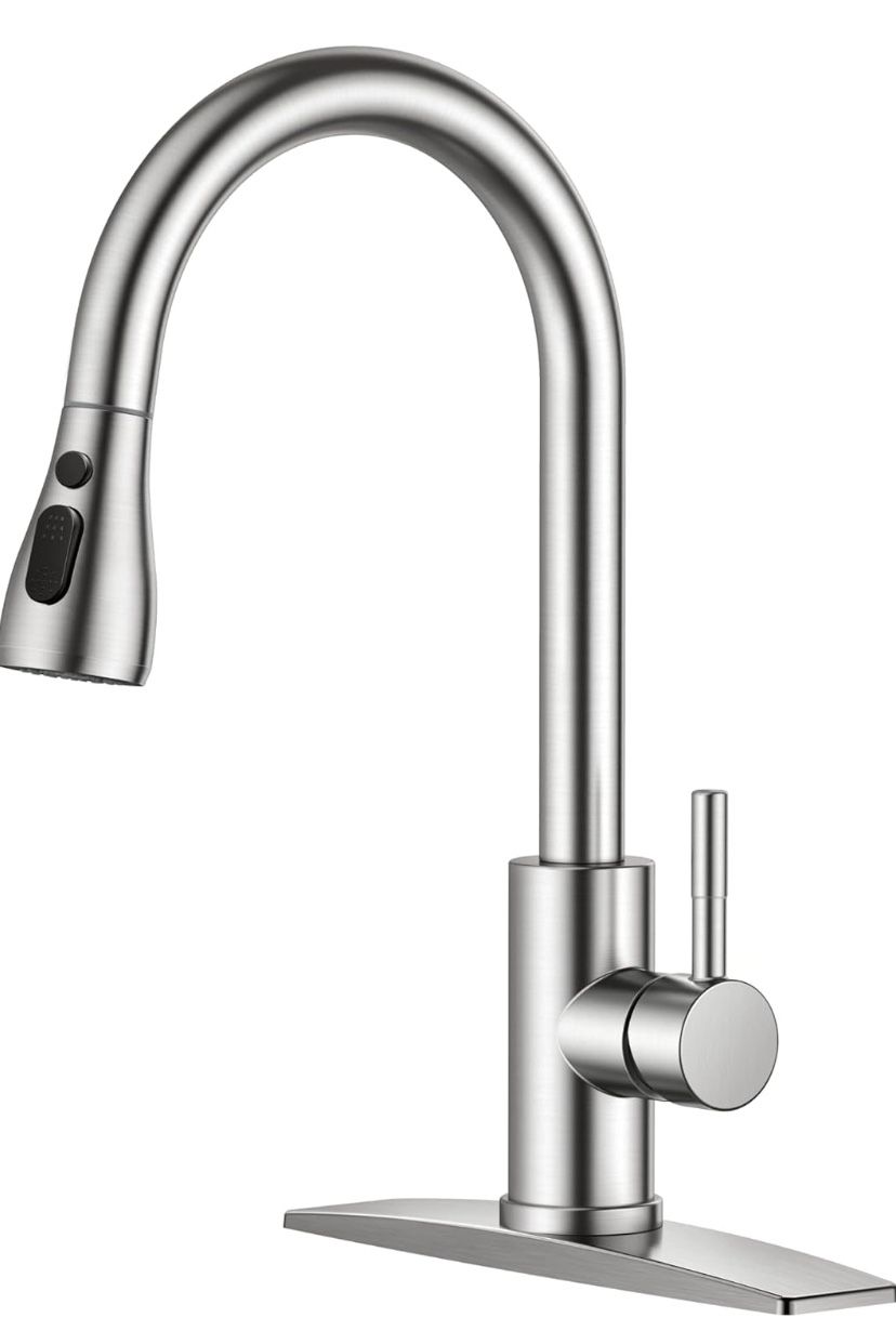 Kitchen Faucets with Pull Down Sprayer, Brushed Nickel, High Arc Single Handle Classic Stainless Steel Sink Faucet 1 or 3 Hole, Suitable for Farmhouse