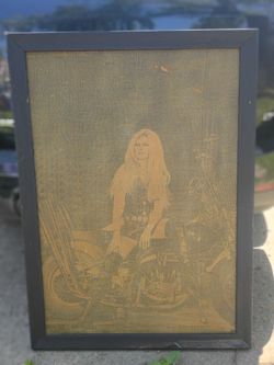 Vintage 1970s Brigitte Bardot Burlap Screenprint Wall Art - Retro Chopper Biker