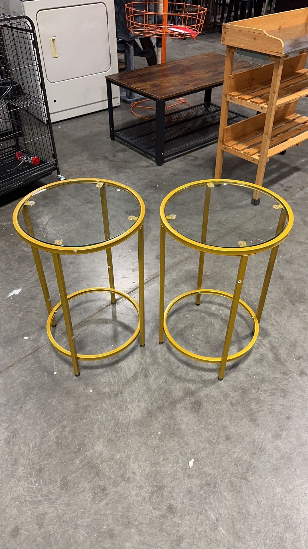 #031007 End Table Set of 2 Side Table Round Accent Table w/Glass Top & Metal Frame, Modern Style Sofa Side Table for Living Room, Balcony, Mustard Gol