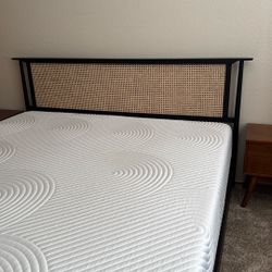 Rattan And Black King Platform Bed Frame