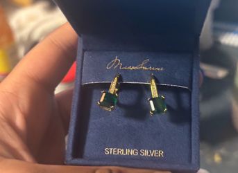 gold-plated green rectangular crystal drop earrings