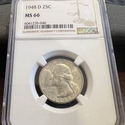 Stunning 1948 D Washington Silver Quarter US Coin NGC MS 66