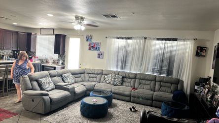 Grey sectional 7 piece with pillows 3 reclines