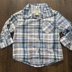 Boys Blue Plaid Long Sleeve Button Shirt Size 12 Months By Cherokee #14