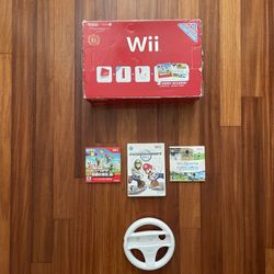 Nintendo Wii Console Bundle Red RVL-001 w/ Super Mario Mario Kart + Wii Sports