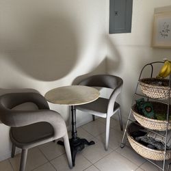 Restoration hardware chairs with marble bistro table