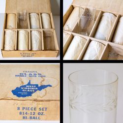 West Virginia Glass Weston WV 8 Piece Set #814 12oz High Ball Glasses Wheat Pattern