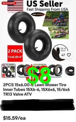 2PCS 15x6.00-U Lawn Mower Tire Inner Tubes 15X6-6, 15X6х6, 15/6x6 TR13 Valve ATV