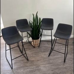LUE BONA Bar Stools Set of 4 30" ALX Faux Leather Barstools, Modern Counter Height Stools with Back