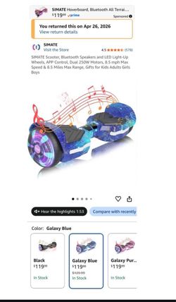 SIMATE Hoverboard Galaxy Blue with Bluetooth
