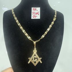 14K Solid Gold Chain and Pendant 23.6Gr 23 Inches Long 
