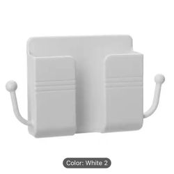 White Wall Mount Cell Phone Charging Organizer With Cord Hooks