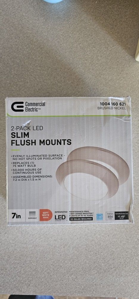 Commercial Electric

 7 in. Brushed Nickel LED Flush Mount (2-Pack)