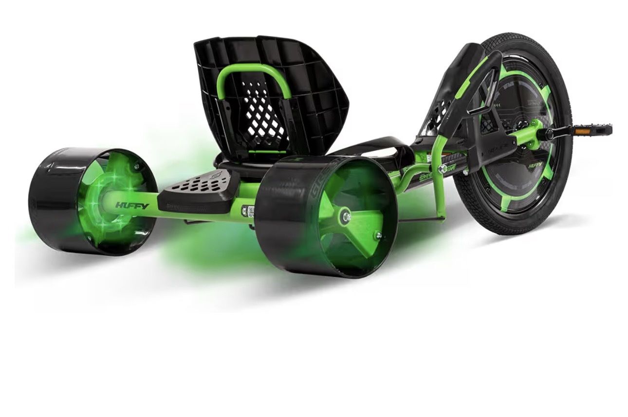 Huffy Green Machine 20 Inch Drift Trike Green and Black Sleek Ergonomic Design, Adjustable Seat, Durable Steel Frame, Easy to Operate, Drift Trike for