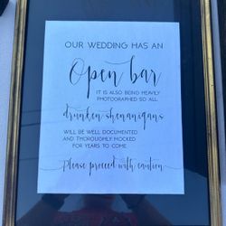 Open Bar Wedding Table Sign