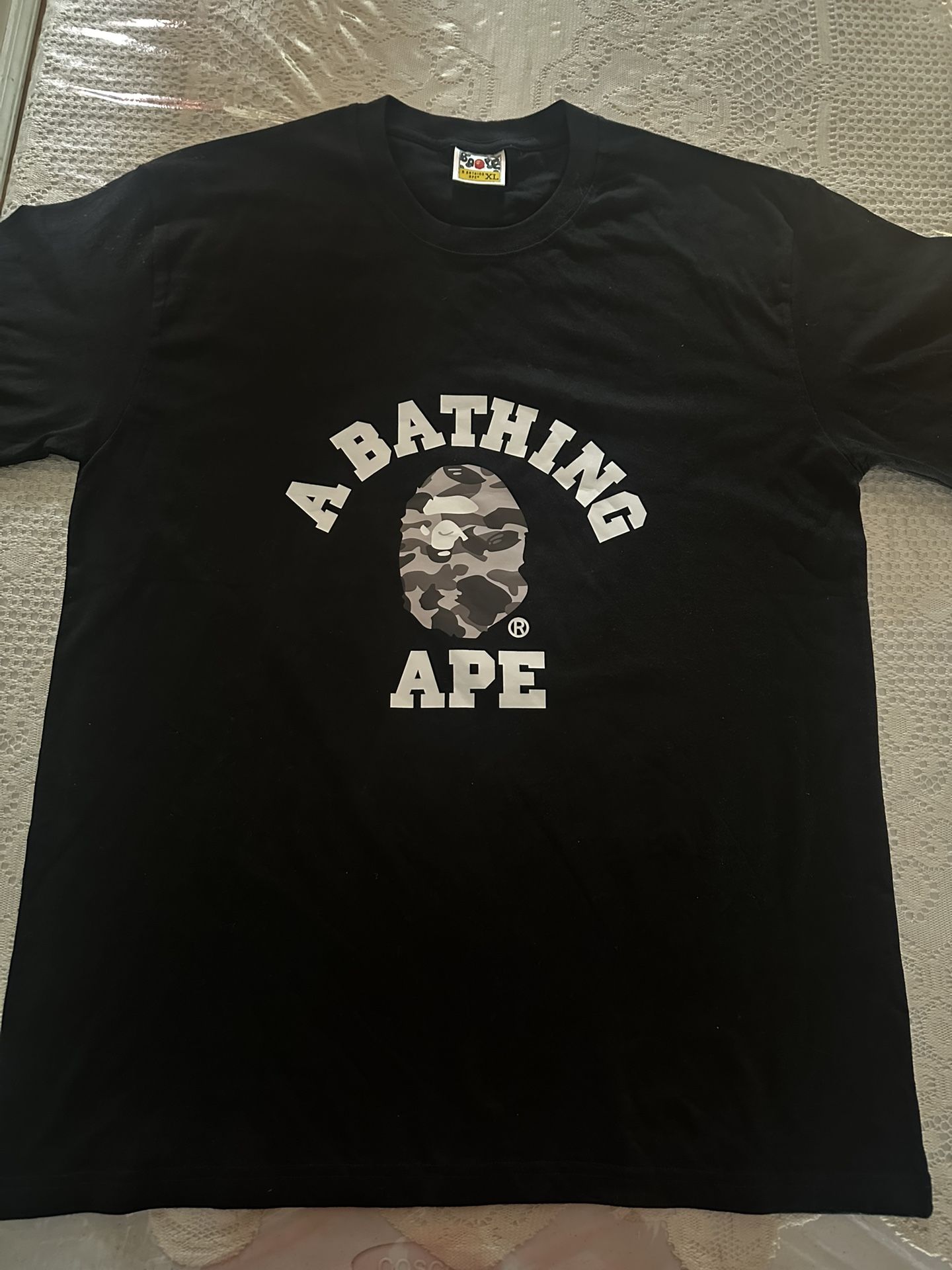 BAPE College Tee – Black/Gray Camo Ape Head – XL