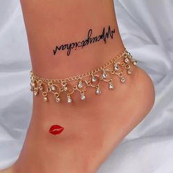 Bohemia Crystal Tassel Anklet  (Gold)