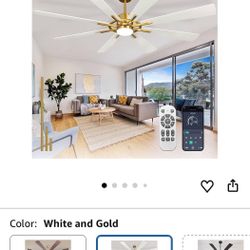 Depuley 72-Inch Ceiling Fan with Light: Modern 8-Blade White and Gold Indoor Outdoor Fans with Remote App Control Dimmable Light - Ultra Quiet DC Moto