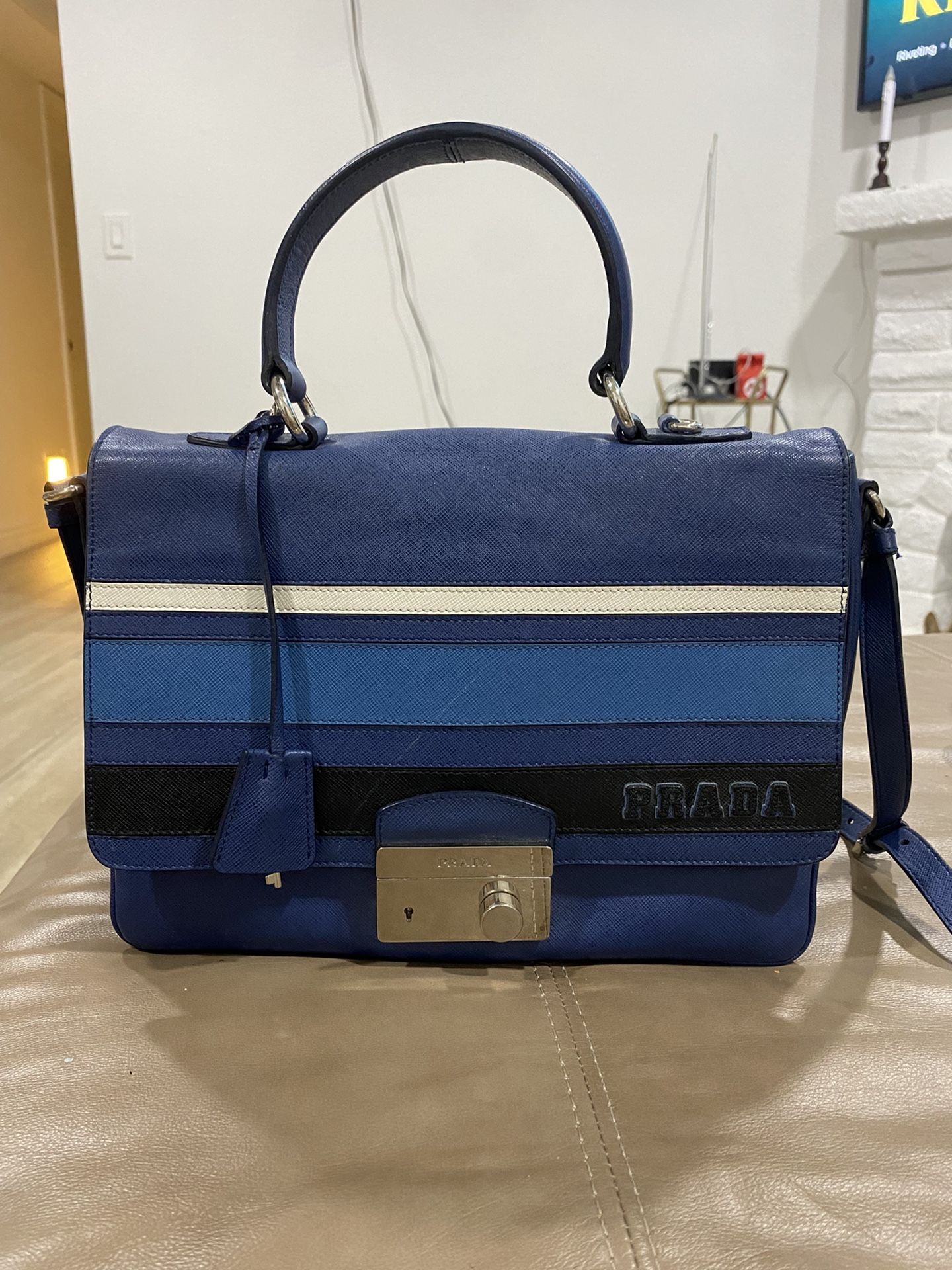 RARE Authentic Prada Handbag Saffiano Righe Crossbody Shoulder Bag