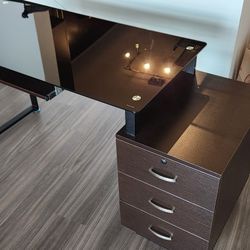 60" W x 23.5" D Black Desk With Dark Brown Drawers