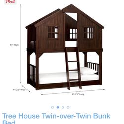 Tree House Twin Over Twin Bunkbed Mattresses Included