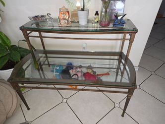 Two-Tier Glass and Gold Metal Console Table
