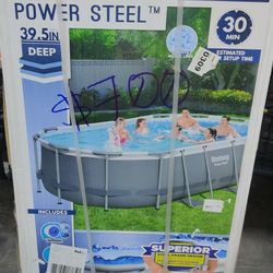 Brand New Power Steel 39 And A Half Inch Deep 14 Ft Oval Shaped Pool