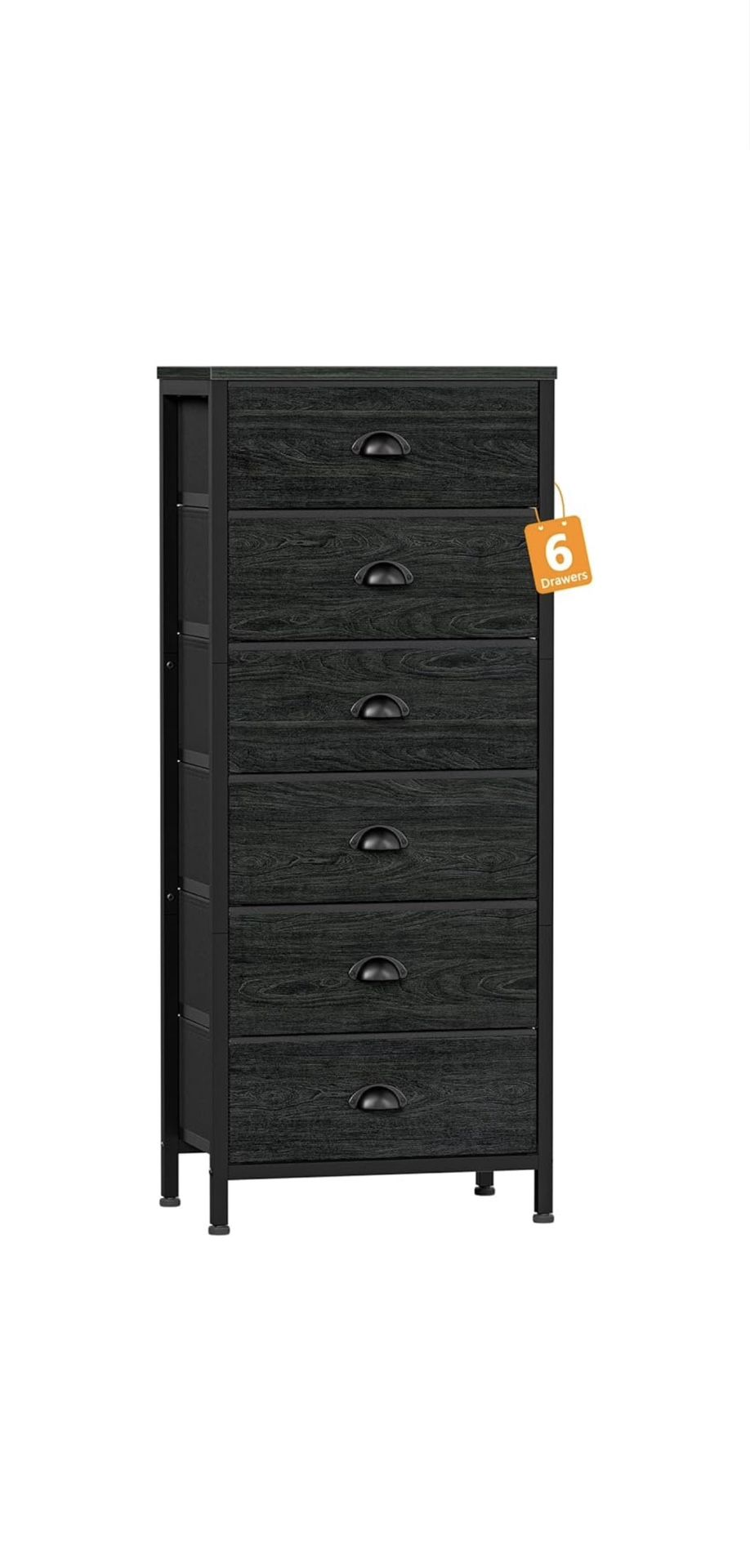6 FABRIC Drawers Top Wood Dresser Storage Size Length 16", Width 11", Height 43" New Condition Assembled