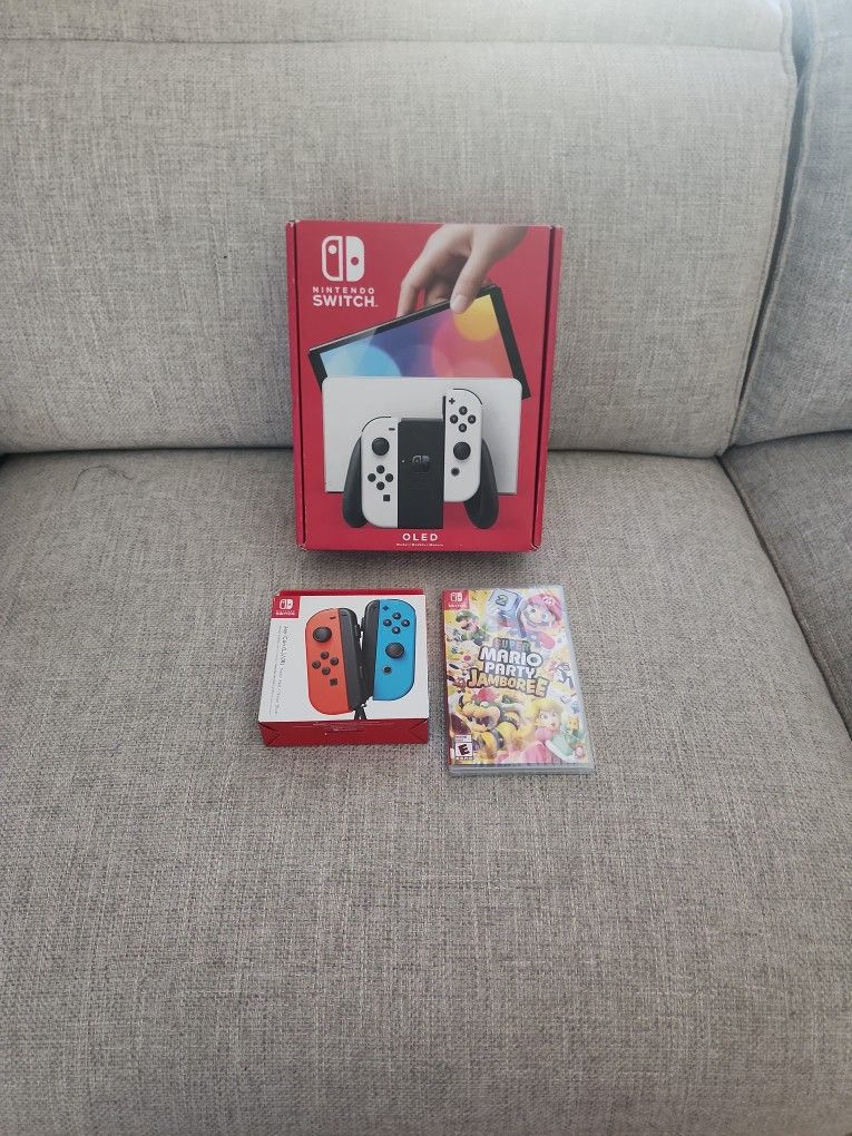 Nintendo Switch OLED,Joy-Con and Super Mario Party Jamboree game