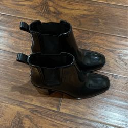 Jeffrey Campbell Booties Women’s 7 Black Heeled Ankle Glossy Shiny Square Toe