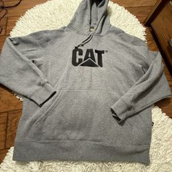 grey CAT Men's Trademark Pullover Hoodie made from a cotton-polyester fleece blend XL on tag